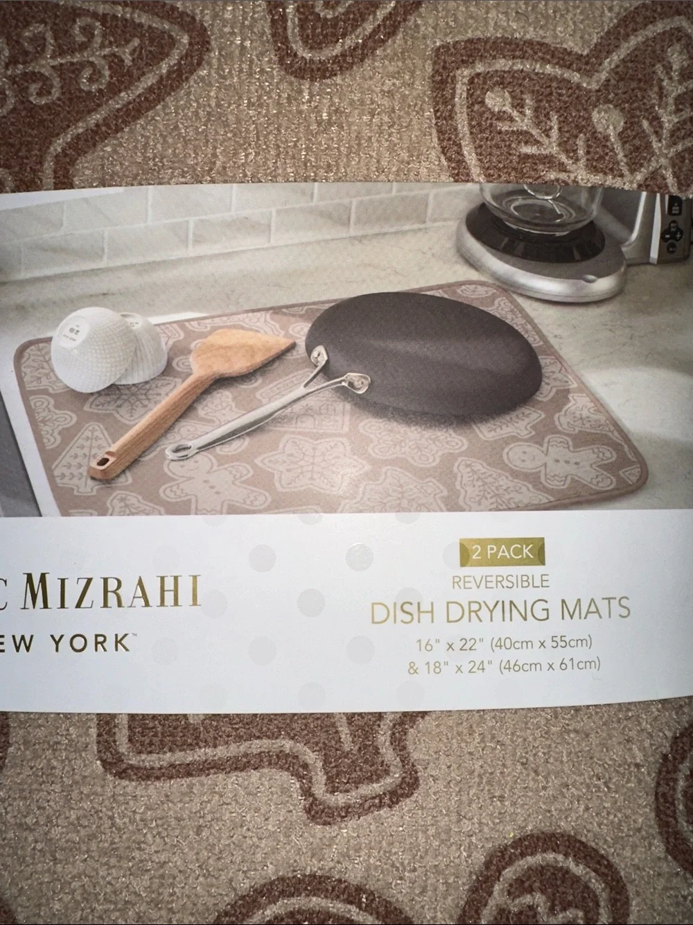 Isaac Mizrahi Brown and Tan Gingerbread Holiday Dish Drying Mats